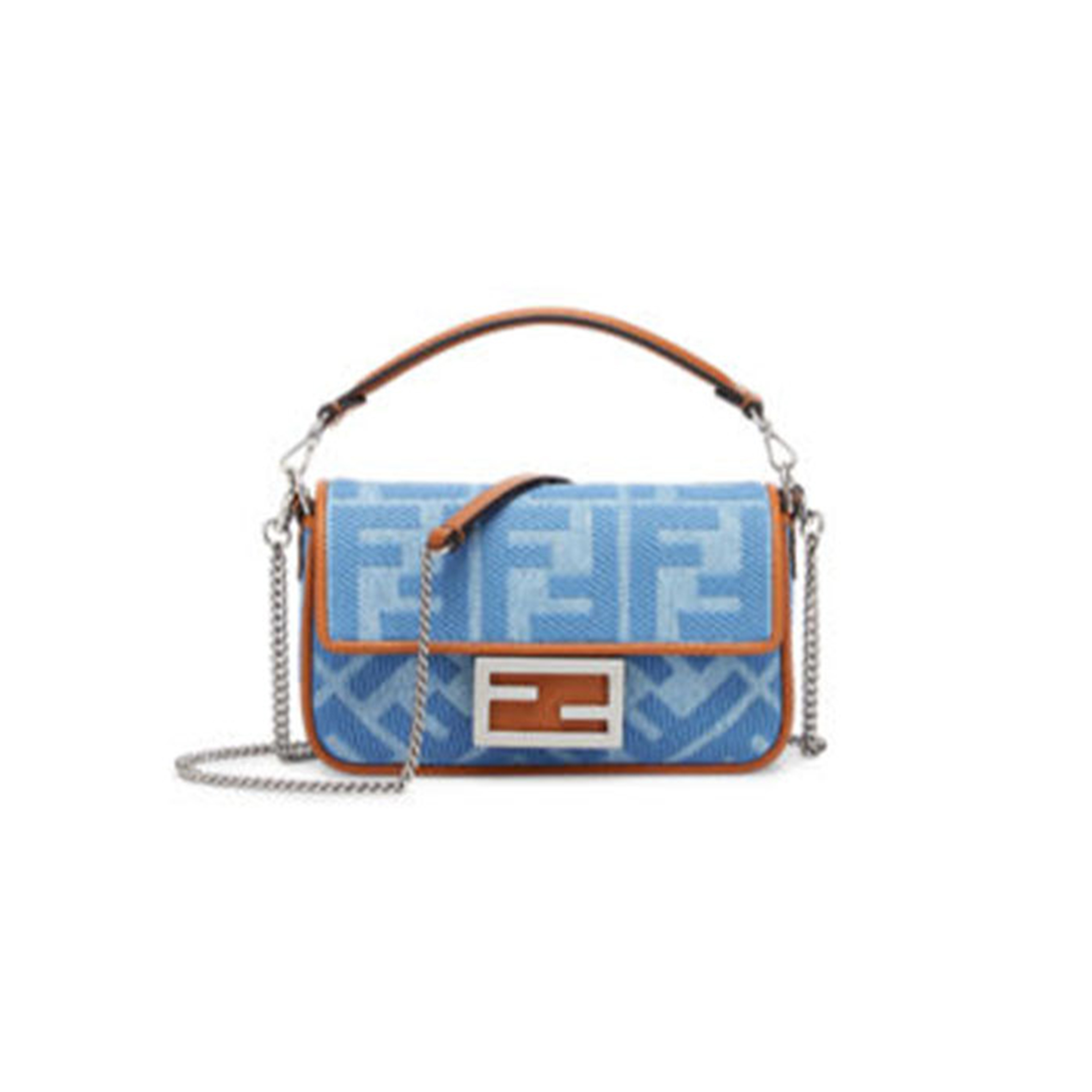 FENDI BAGUETTE MINI DENIM LIGHT BLUE BAG 8BS017AP4NF1LN5 (19.5*11*5cm)